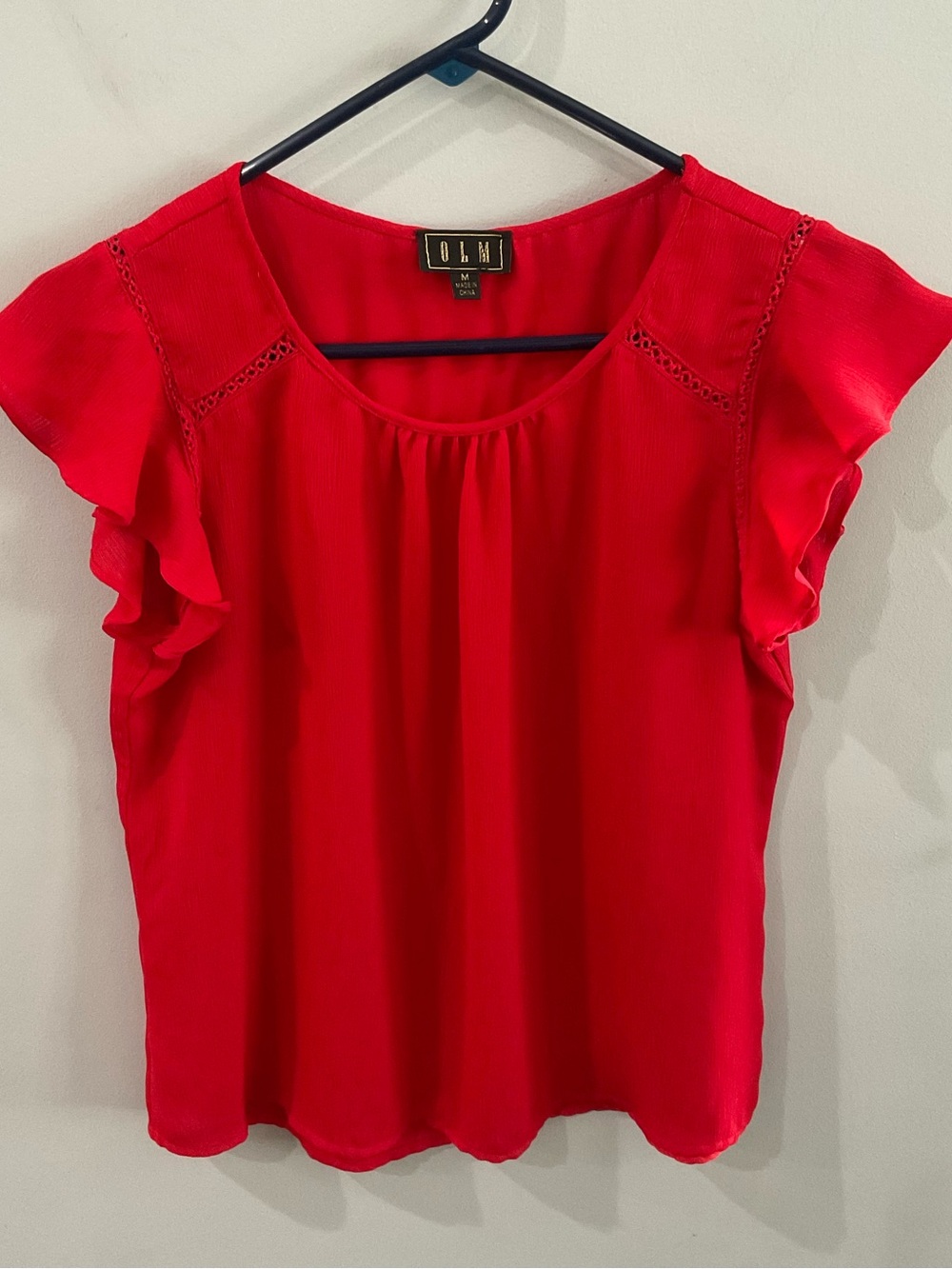 OLM Red Flutter Sleeve Blouse